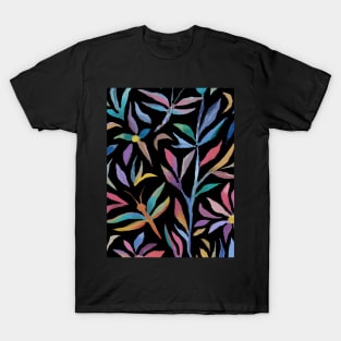 Digital Abstract Expressionist Flowers & Dragonflies (Jean B. Fitzgerald) T-Shirt